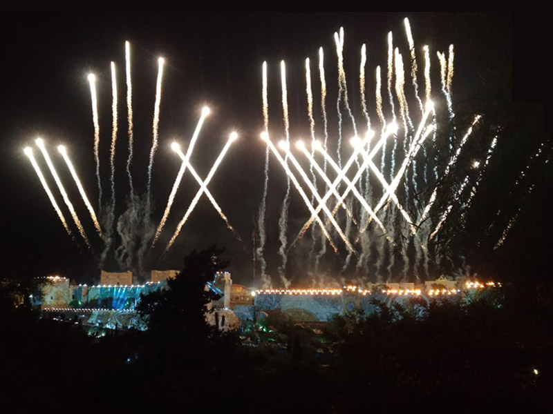 Fireworks display over the Old City of Jerusalem in celebration of the 50th anniversary of the city’s reunification