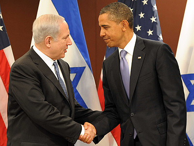 PM Netanyahu with US President Obama at the UN, Sept 2011