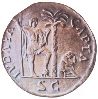  Coin inscribed IVDAEA CAPTA (Judea Captured) issued by the Romans after the destruction of Jerusalem in 70 CE