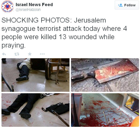 Jerusalem synagogue terrorist attack where 4 people were killed while praying