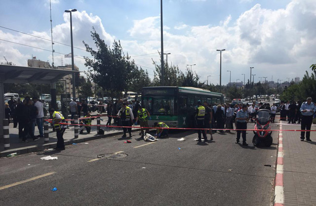 Scene of terror attack in Jerusalem near Jerusalem light rail - Oct 8, 2015