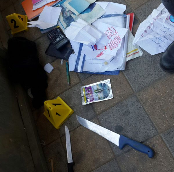 Knives and possessions of 13-year-old female assailants in Ramle