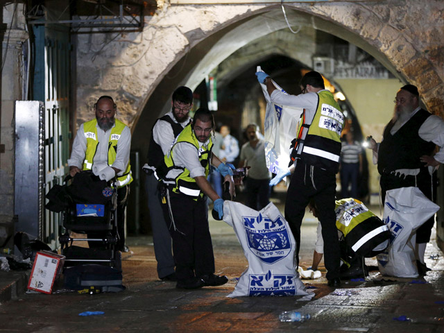 Zaka Rescue and Recovery team at scene of stabbing attack Jerusalem's Old City