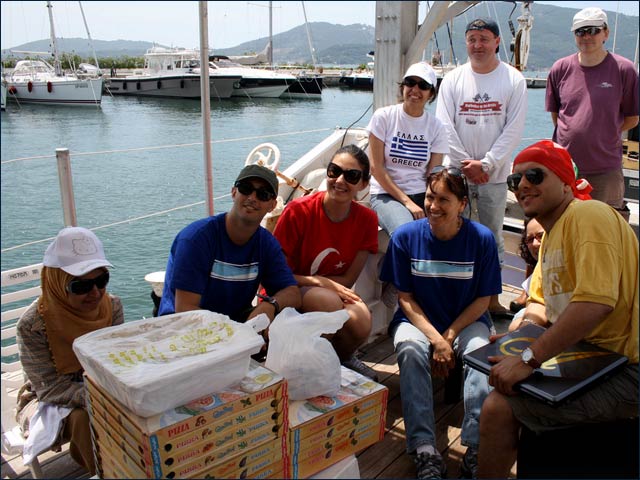 Lebanese, Israeli, Tunisian, Palestinian, Greek and Maltese students working on a marine research project under the auspices of EcoOcean