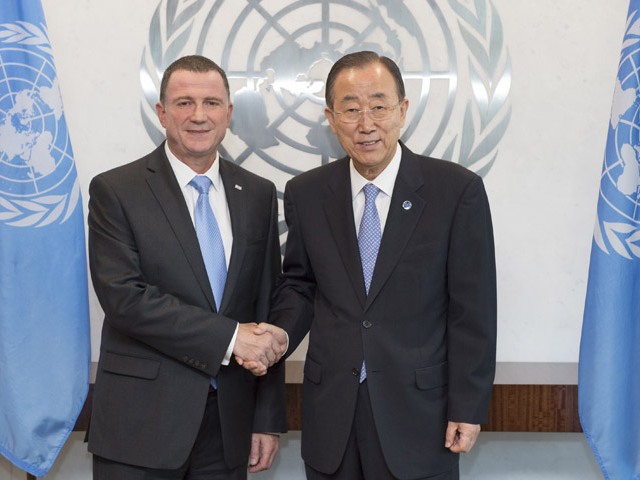 Knesset Speaker Yuli-Yoel Edelstein with UN Secretary-General Ban Ki-moon