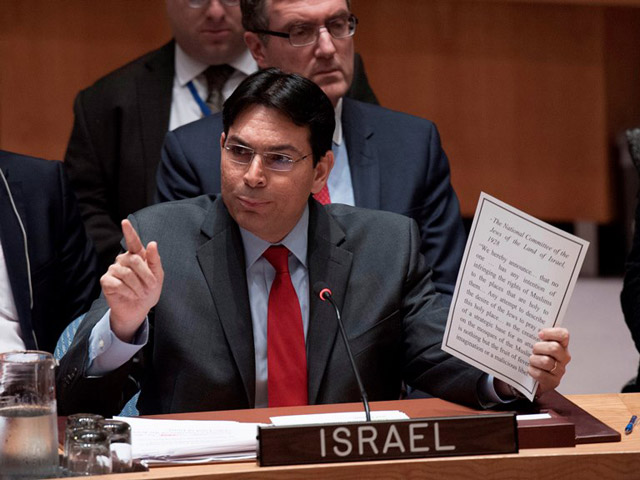 Israel Ambassador Danny Danon addresses the UN Security Council