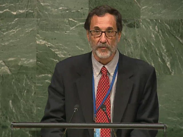 Israel's Ambassador to the Caribbean Islands Mordehai Amihai Bivas addresses the General Assembly