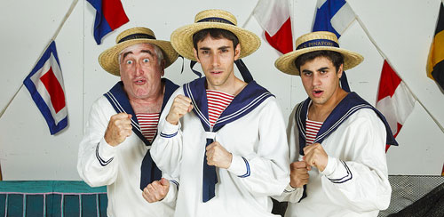 "HMS Pinafore" cast members from left, Michael Ben-Eliezer, Jake Halperin and Amitai Rosenberg