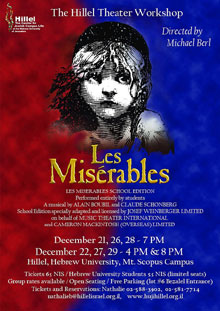 Poster advertising the Hillel Theater Workshop's production of "Les Misérables"