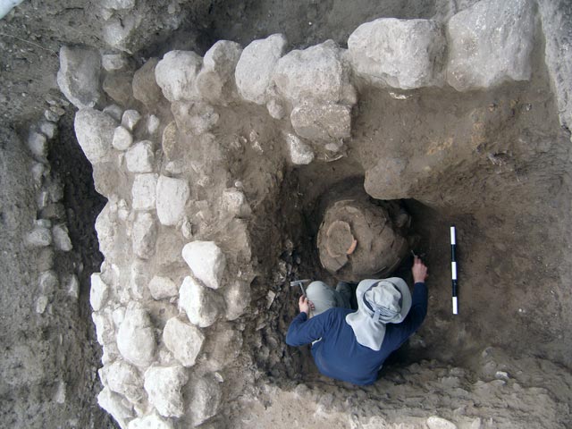 Early Bronze Age jar discovered buried beneath the floor of a building