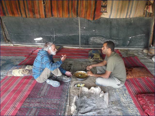 Ronnie and Salaam in Israeli Desert's Bedouin tent.