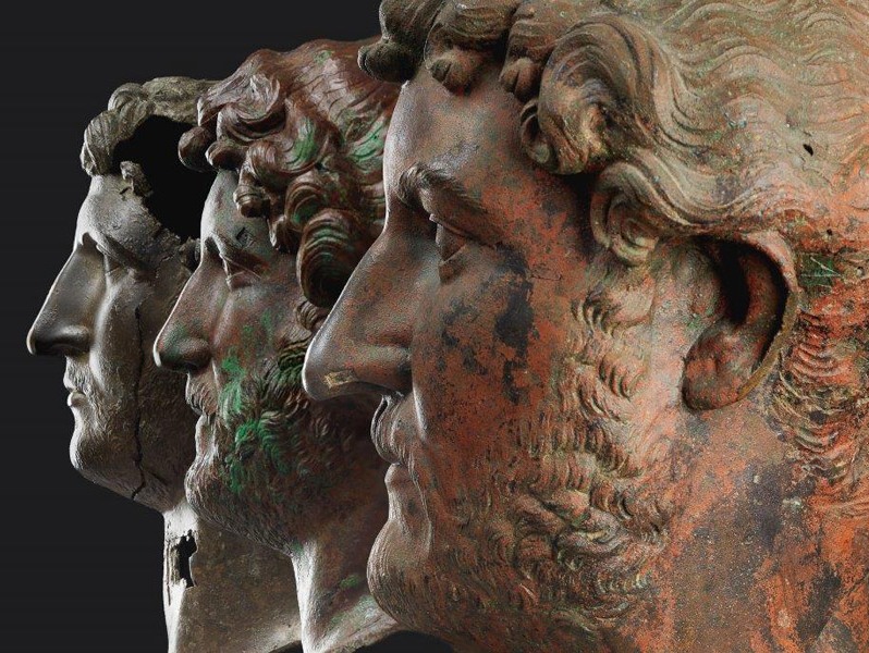 Bronze portraits of the Emperor Hadrian, from the British Museum (left); the Israel Museum (center);and the Louvre (right)