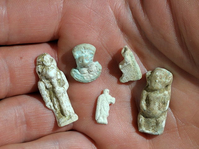 Faience amulets depicting images of Egyptian gods