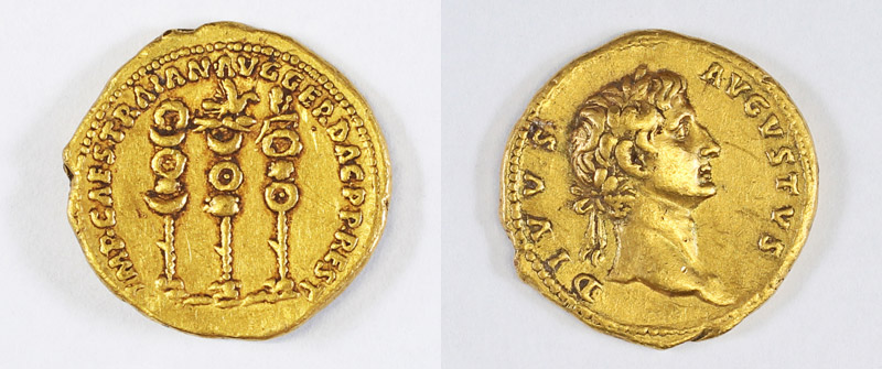 Gold coin minted in Rome in 107 CE