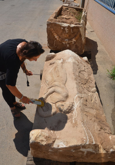 The sarcophagus and lid during the initial cleaning