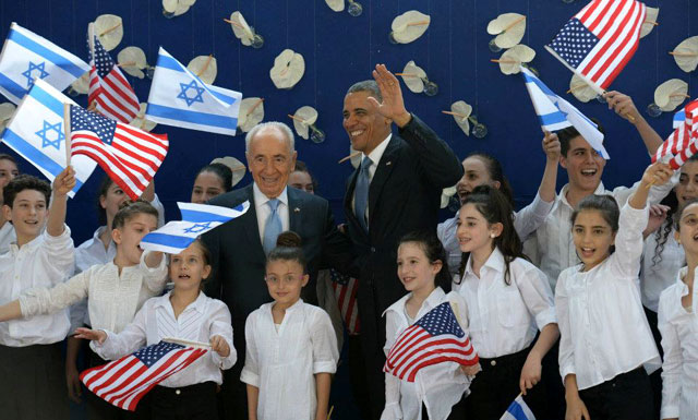 President Obama is greeted by children at the President's Residence in Jerusalem