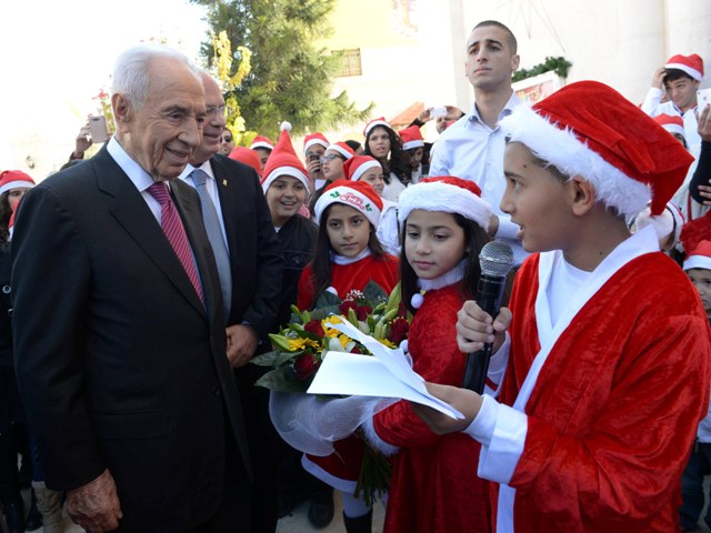 President Shimon Peres at the Franciscan Church in Ramla