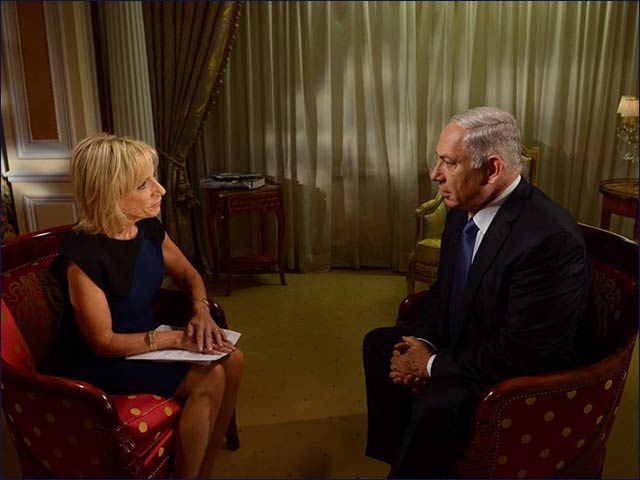 PM Netanyahu being interviewed by MSNBC's Andrea Mitchell