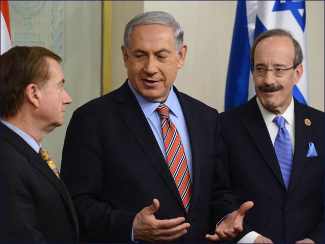 PM Netanyahu with US Rep. Ed Royce (left) and US Rep. Eliot L. Engel in Jerusalem