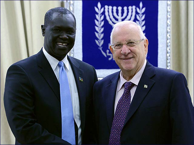 President Rivlin with the first ambassador of South Sudan to Israel, Mr. Ruben Marial Benjamin