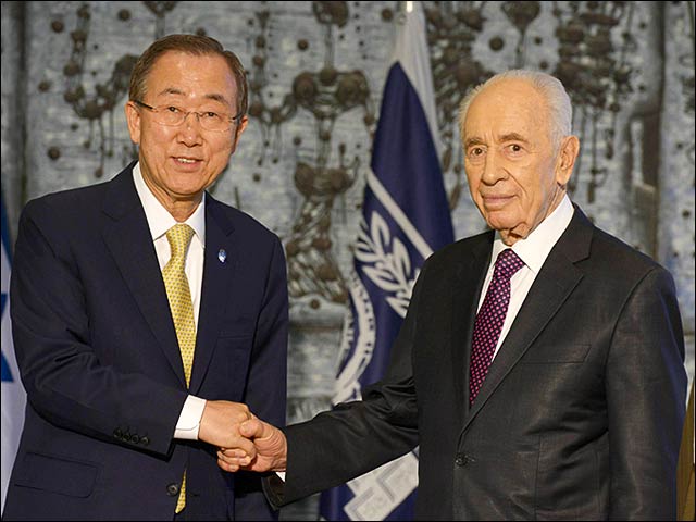 President Peres with UN Secretary General Ban Ki-moon in Jerusalem