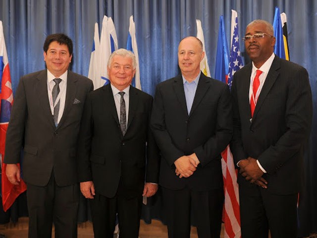 Deputy FM Tzahi Hanegbi and Jack Rosen, President of the American Council for World Jewry, with Mayor Romualdez of Tacloban, the Philippines and Mayor Duplan of Port-au-Prince, Haiti