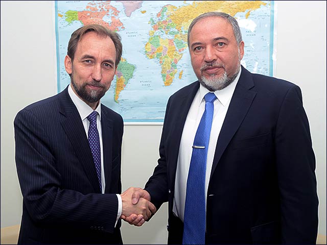 FM Liberman with UN High Commissioner for Human Rights, Prince Zeid Al-Hussein of Jordan in New York