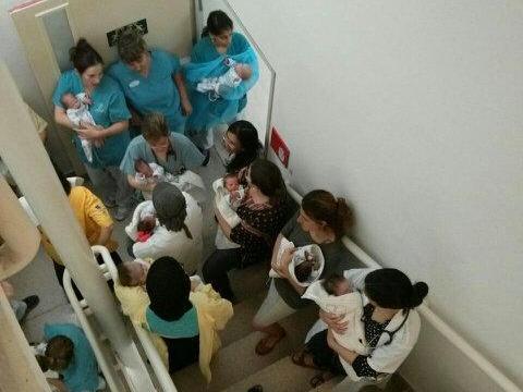 Nurses, mothers and infants take cover from rockets in Schneider Children's Hospital, Petah Tikva