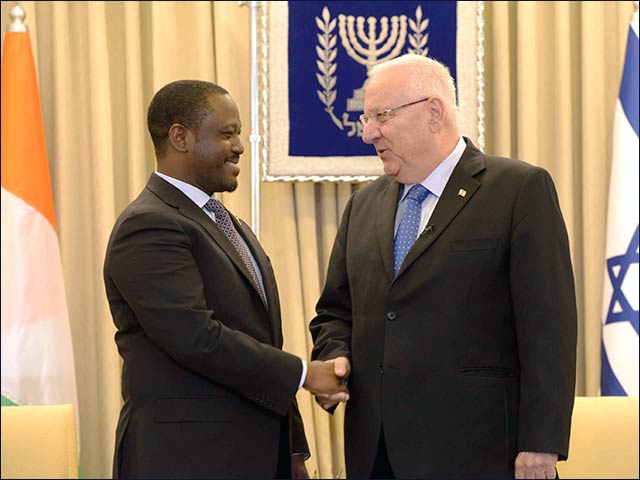 President Rivlin with President of Ivory Coast's National Assembly Guillaume Kigbafori Soro in Jerusalem.