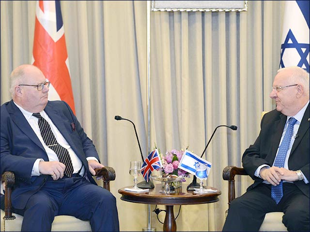 President Rivlin with the leader of the delegation of British Conservative MPs, the Rt. Hon. Sir Eric Pickles.