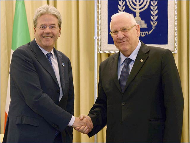 President Reuven Rivlin with Italian Foreign Minister Paolo Gentilloni in Jerusalem