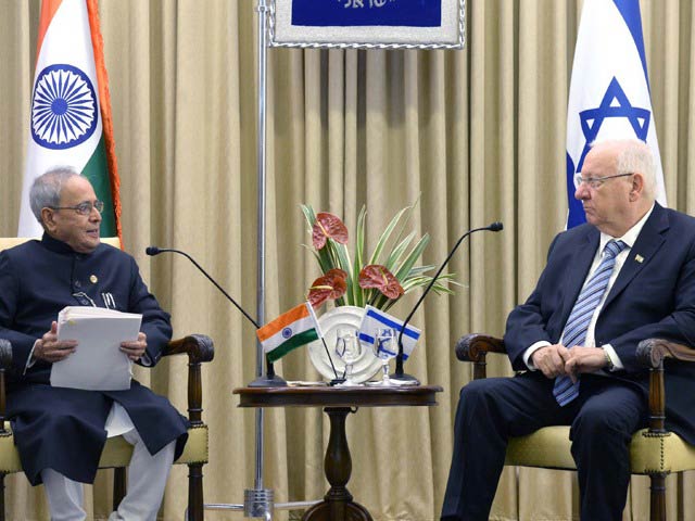 President Rivlin with Indian President Shri Pranab Mukherjee at the President’s Residence in Jerusalem