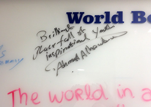 UN Envoy Ahmad Alhendawi writes on the StarTAU world board: "Brilliant place full of inspirational youth"