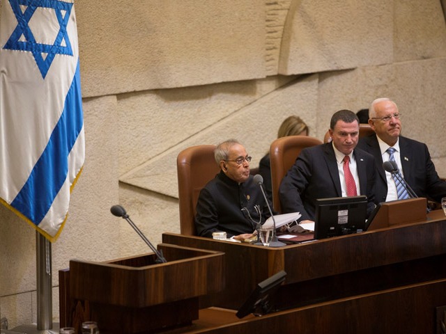 President Mukherjee, Knesset Speaker Edelstein and President Rivlin at special session of Knesset