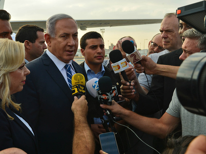 PM Netanyahu addressing the media prior to his departure for Africa