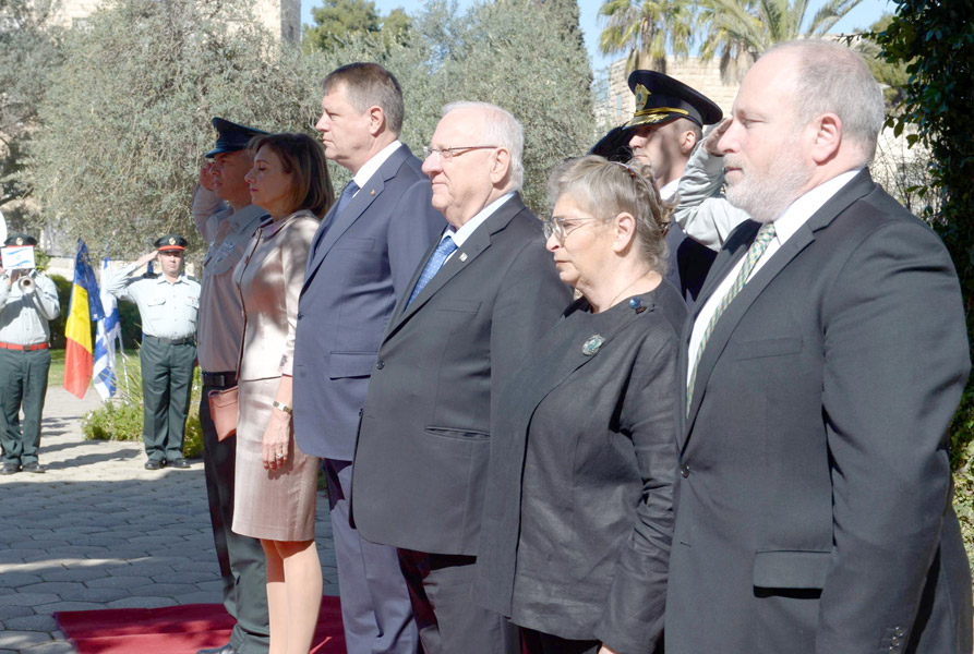 Romanian President Klaus Iohannis is welcomes at the President's Residence