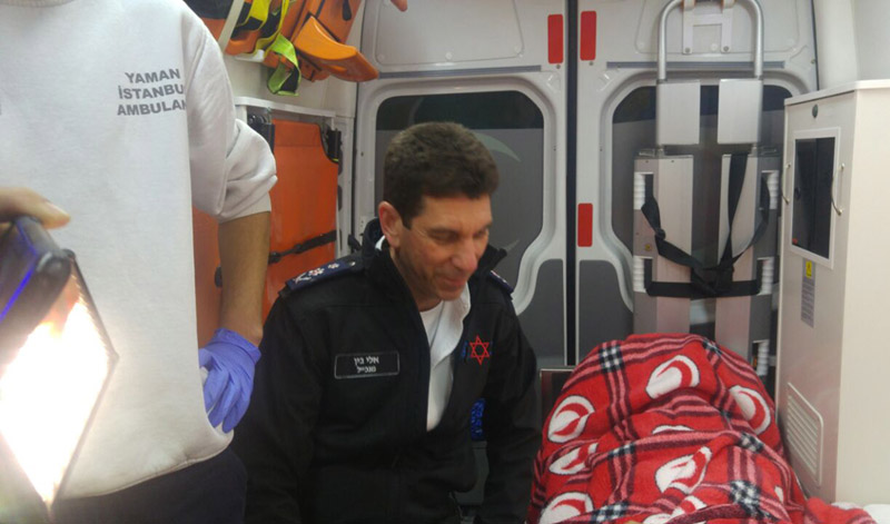 MDA DG Eli Bin in a Turkish ambulance with one of the Israelis wounded in the terror attack