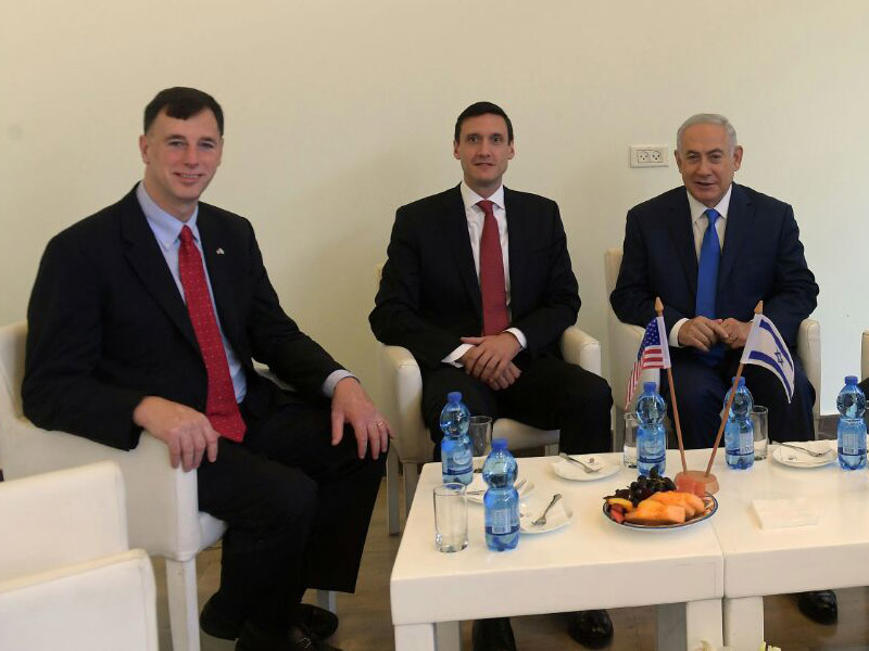 PM Netanyahu with US Homeland Security Adviser Thomas Bossert (center) and White House Cybersecurity Advisor Rob Joyce (left).