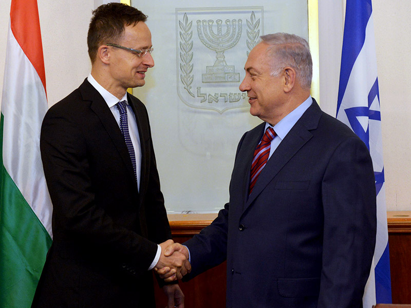 Prime Minister Benjamin Netanyahu with Hungarian Foreign Affairs and Trade Minister Péter Szijjártó