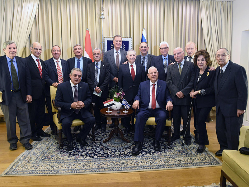 President Rivlin, Ambassador Khairat (both seated) with senior Israeli diplomats and former Israeli Ambassadors to Egypt.