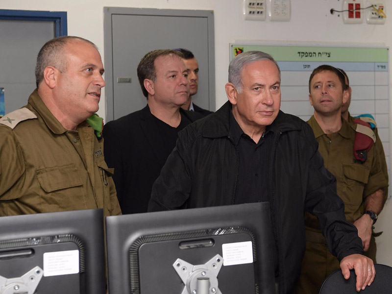 PM Netanyahu at the security situation assessment at IDF Gaza Division HQ