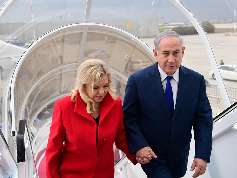 PM Netanyahu and his wife Sara departing for Davos