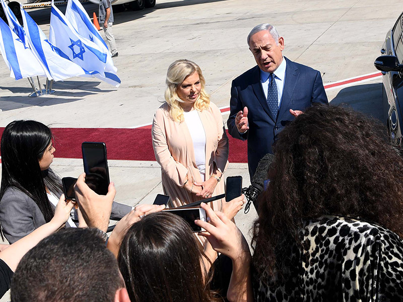 PM Netanyahu speaking with the media prior to departure for the UN General Assembly