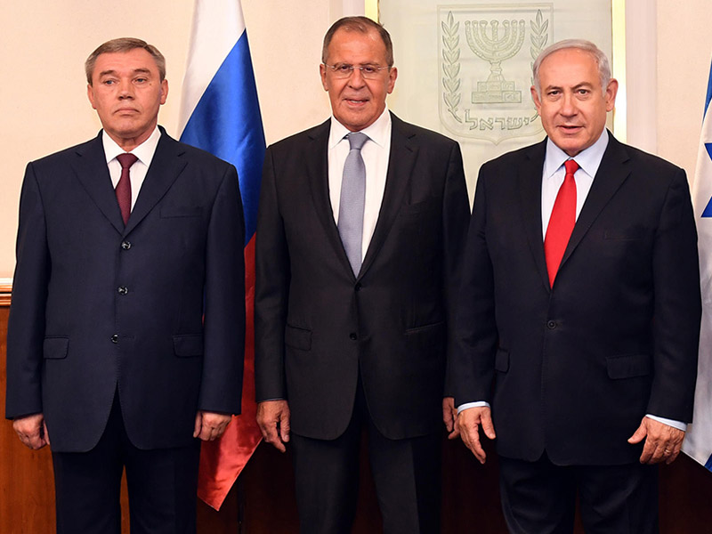 PM Netanyahu with Russian Chief-of-Staff Gerasimov (far left) and FM Lavrov in Jerusalem