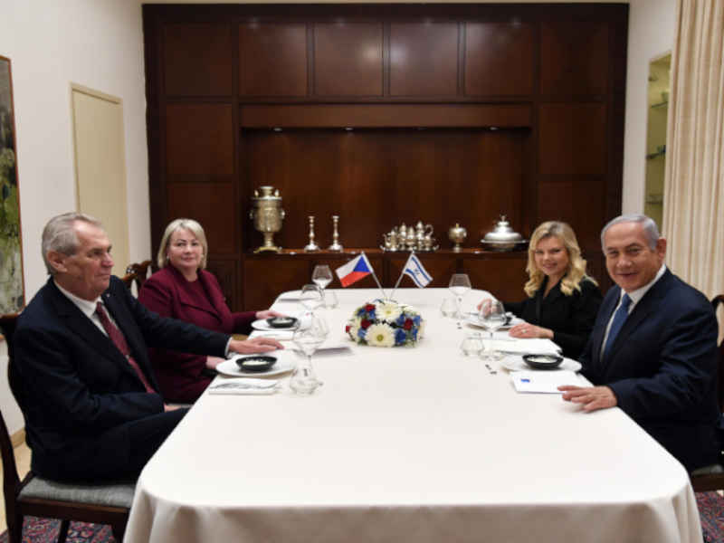 PM Netanyahu and his wife Sara with Czech President Milos Zeman and his wife Ivana Zemanova at the Prime Minister's Residence in Jerusalem