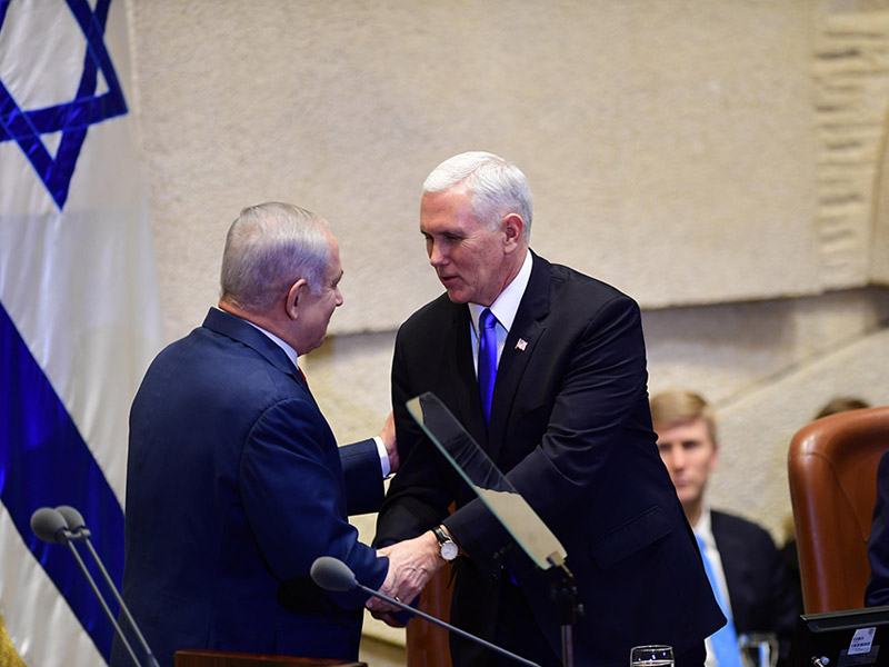 PM Netanyahu with Vice President Pence at the special Knesset session