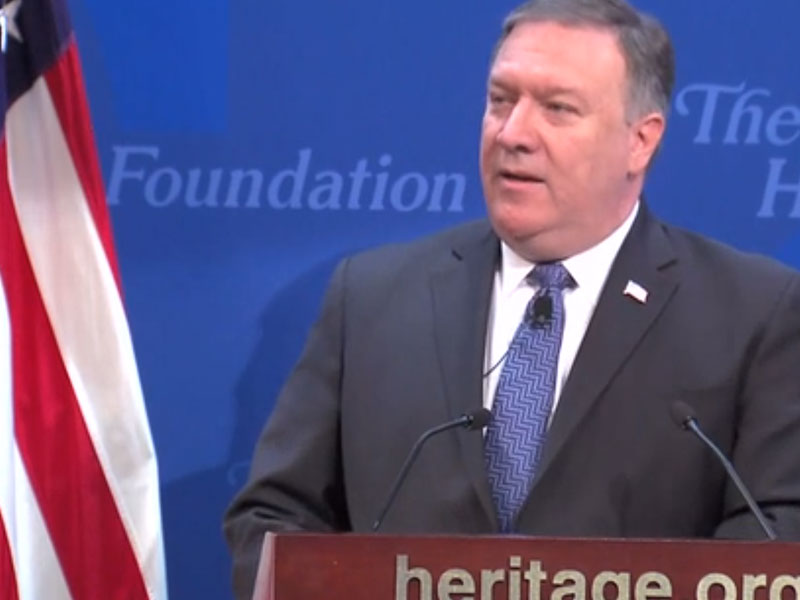 US Secretary of State Pompeo addressing the Heritage Foundation.