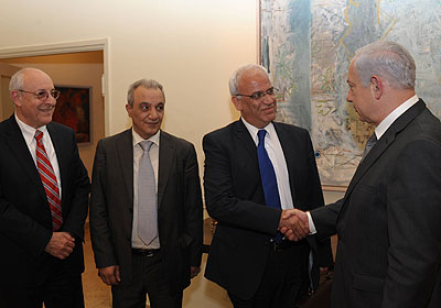 PM Netanyahu meets with Saeb Erekat and Majad Faraj