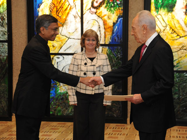 President Peres with Indian Ambassador Sarkar