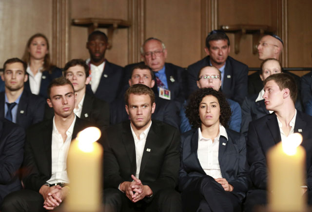 Members of the Israeli Olympic team attend memorial for 11 athletes killed at 1972 Munich Olympics